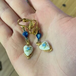 Elegant Gold and Blue Heart Earrings